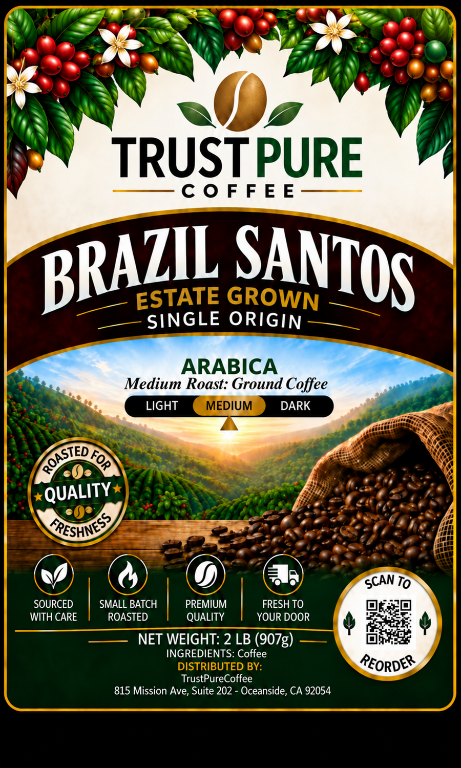 Brazil Santos Coffee | Medium Roast Single Origin | TrustPureCoffee