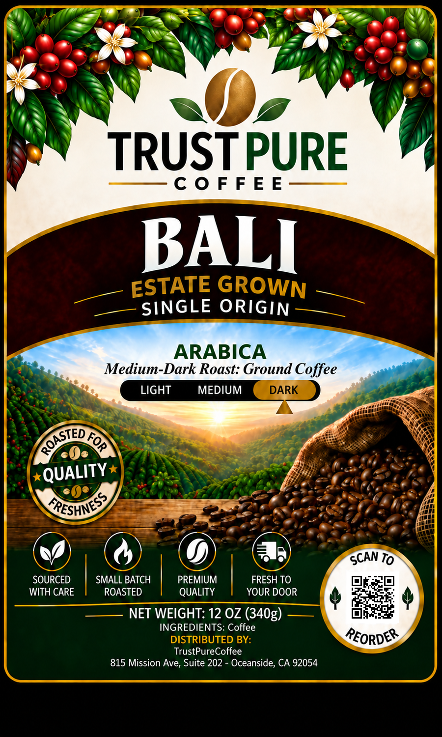 Bali Blue Coffee | Medium-Dark Roast Single Origin | TrustPureCoffee