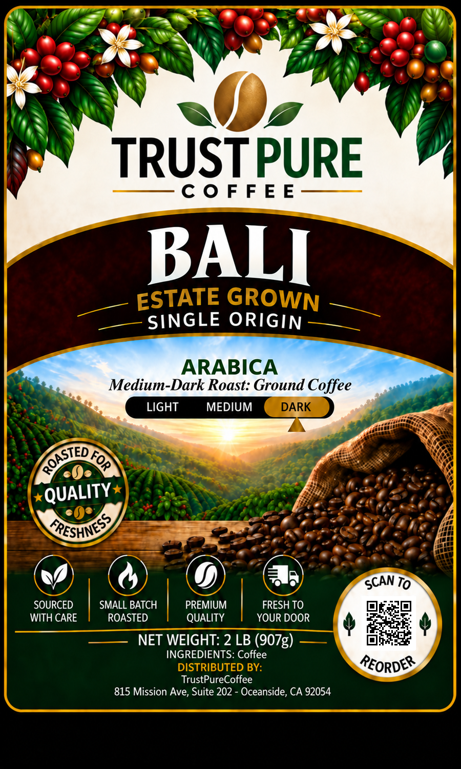Bali Blue Coffee | Medium-Dark Roast Single Origin | TrustPureCoffee