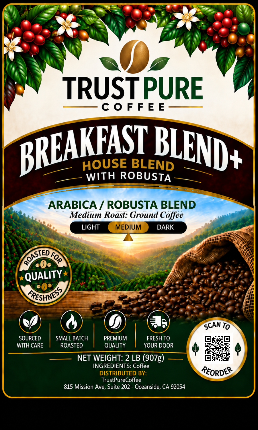Breakfast Blend Plus | Extra Caffeine-Coffee Blend | TrustPureCoffee