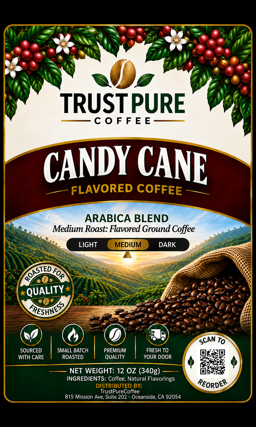 Candy Cane Flavored Coffee | Peppermint Holiday Coffee | TrustPureCoffee