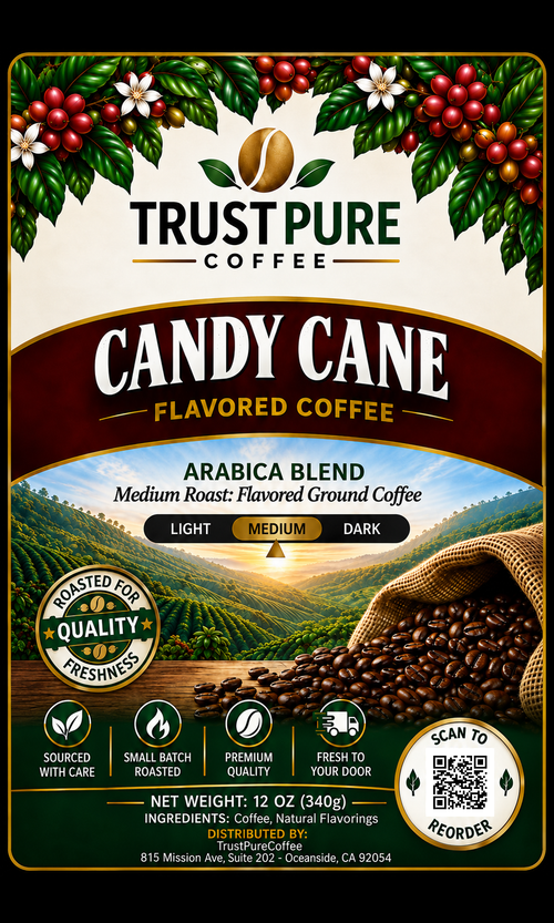 Candy Cane Flavored Coffee | Peppermint Holiday Coffee | TrustPureCoffee