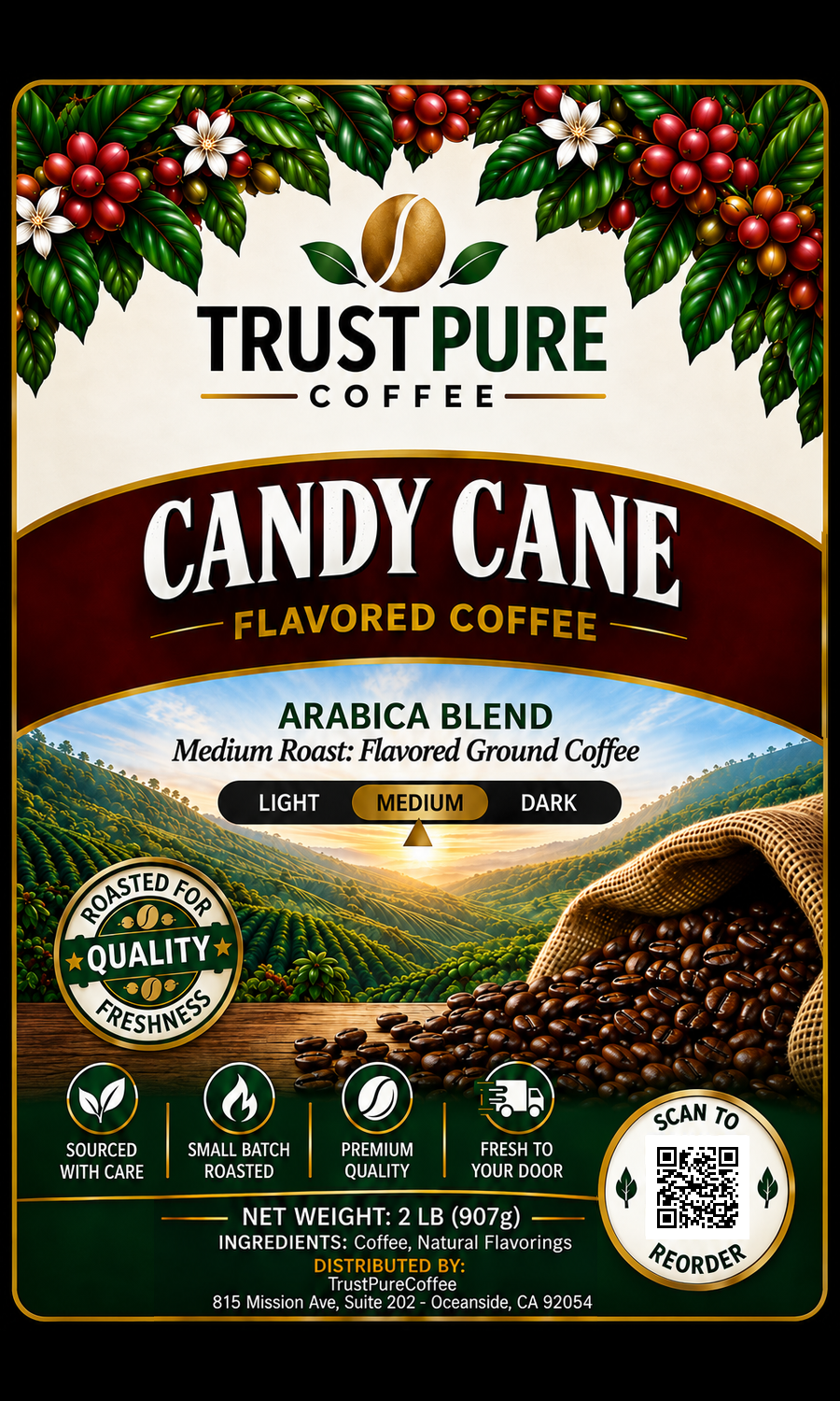 Candy Cane Flavored Coffee | Peppermint Holiday Coffee | TrustPureCoffee