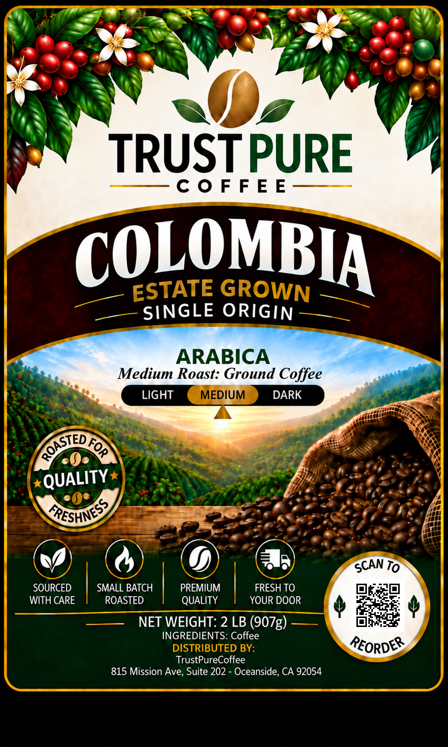 Colombian Coffee | Medium Roast Single Origin | TrustPureCoffee