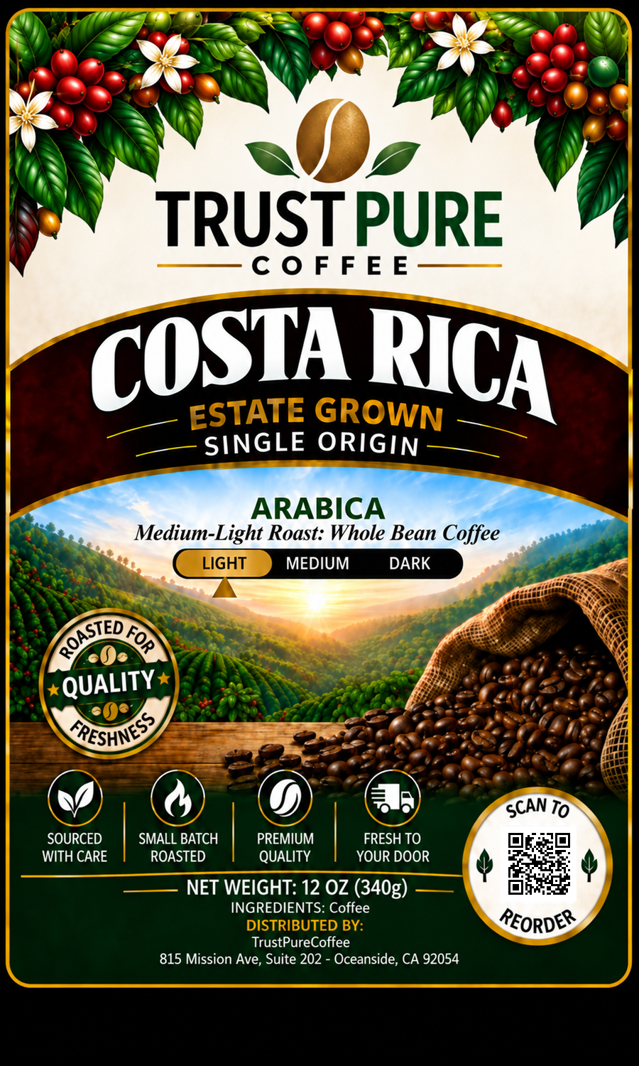 Costa Rica  |  Medium - Light Roast Single Origin  |  TrustPureCoffee