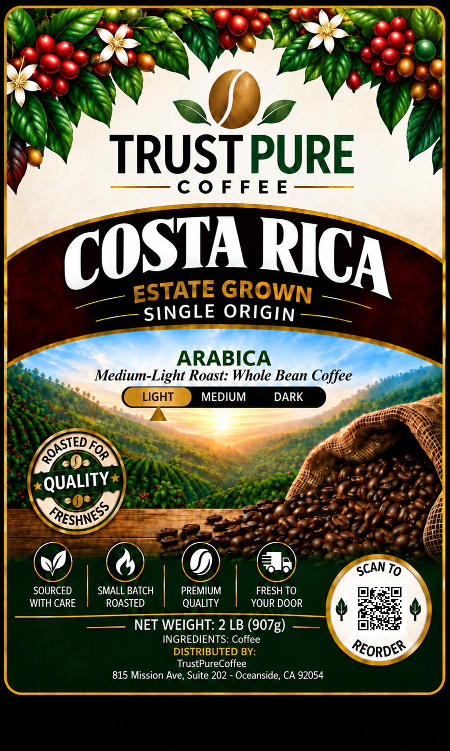 Costa Rica  |  Medium - Light Roast Single Origin  |  TrustPureCoffee