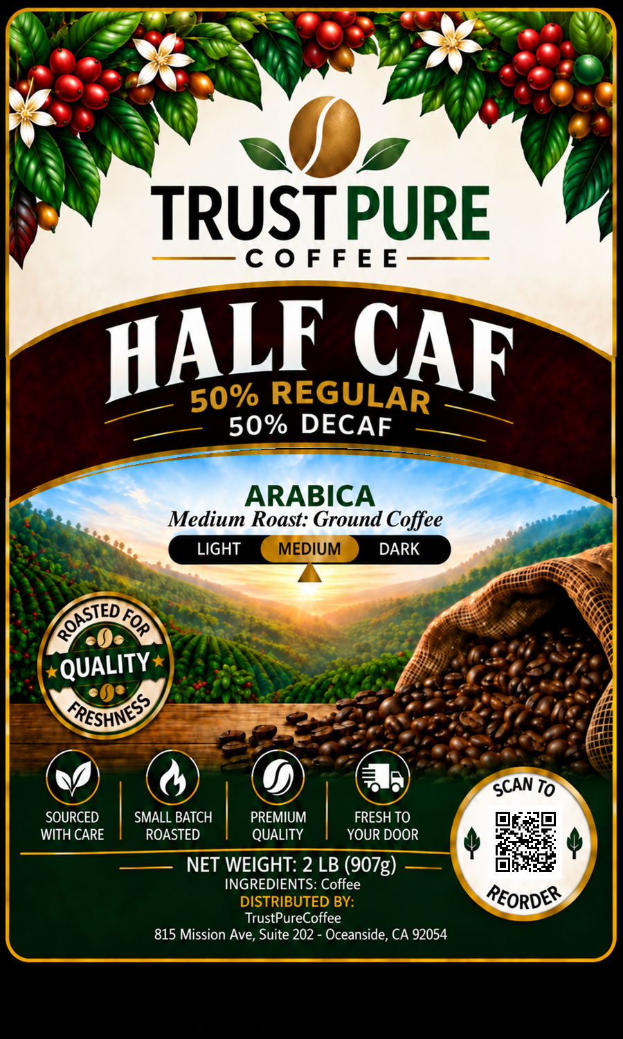 Half Caff Coffee Blend | Half-Caffeine Coffee | TrustPureCoffee