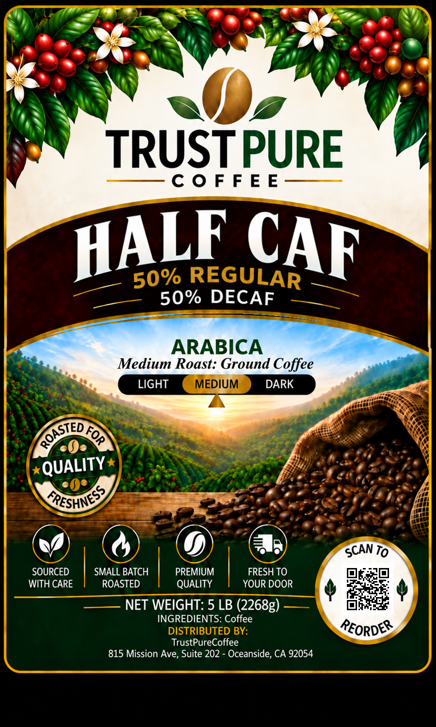 Half Caff Coffee Blend | Half-Caffeine Coffee | TrustPureCoffee