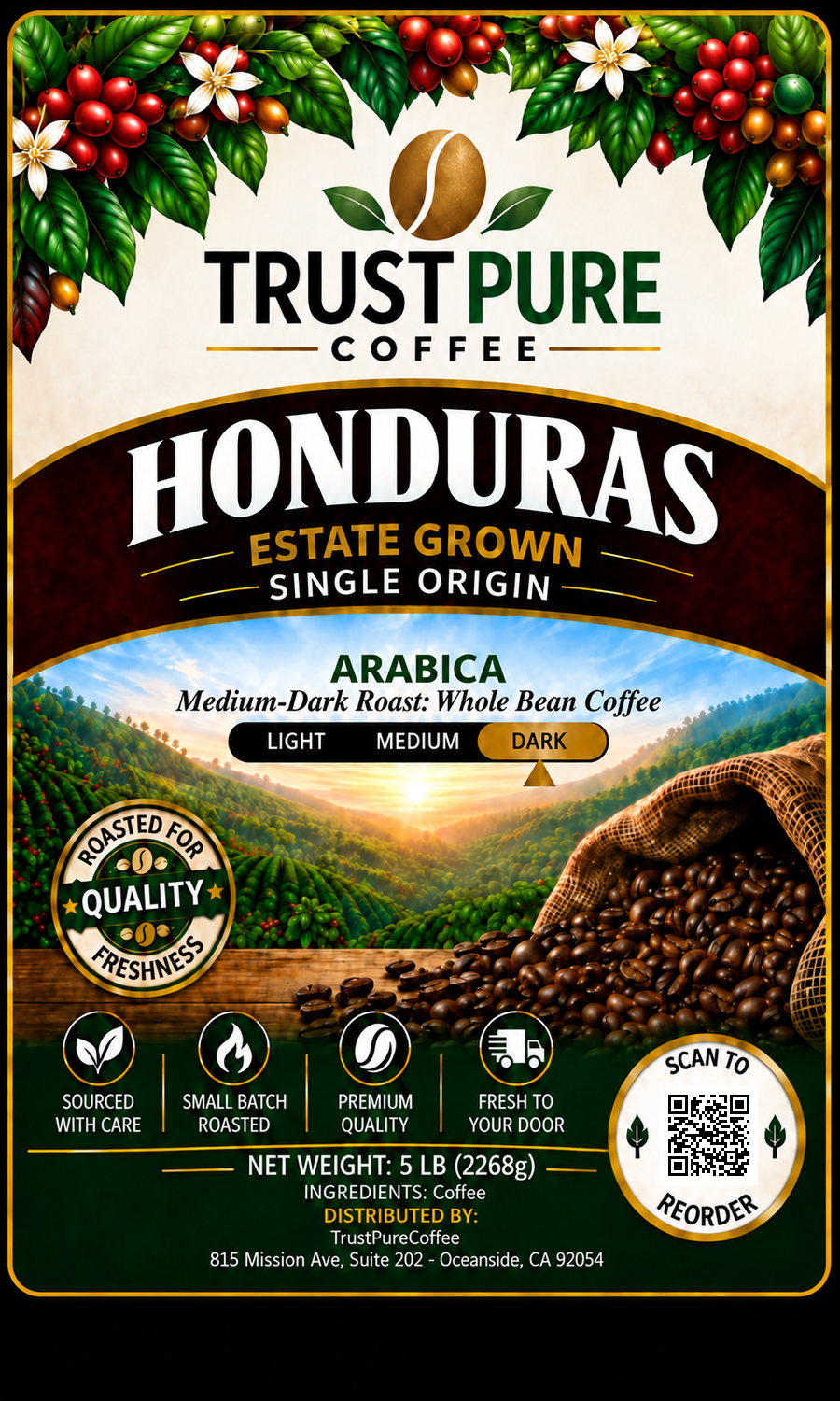 Honduran Coffee | Medium-Dark Roast Single Origin | TrustPureCoffee