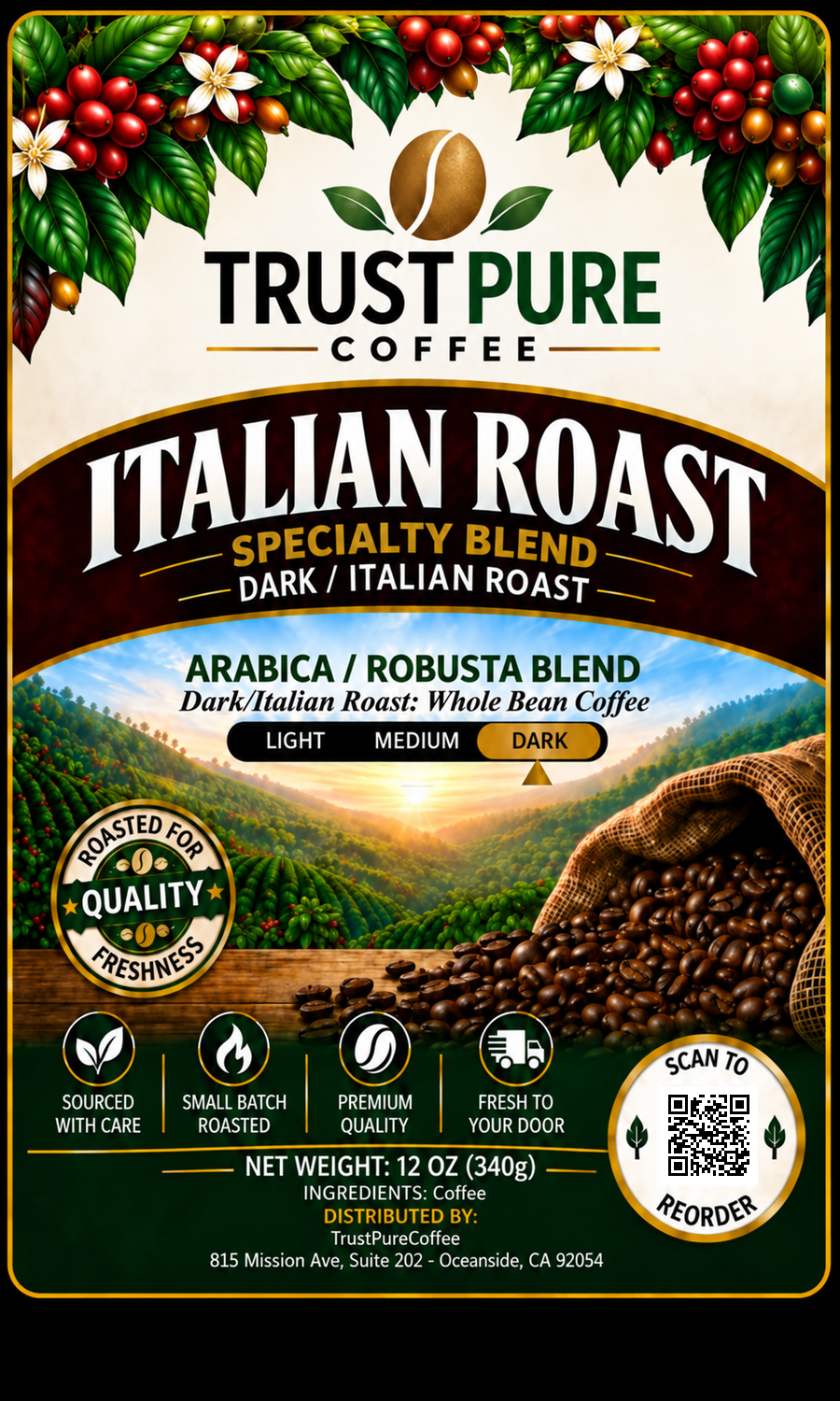 Italian Roast Coffee | Darkest Roast Coffee Blend | TrustPureCoffee