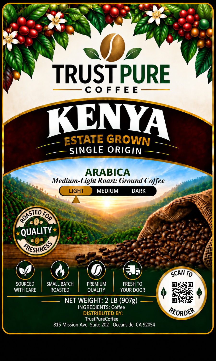 Kenyan Coffee | Medium-Light Roast Single Origin | TrustPureCoffee