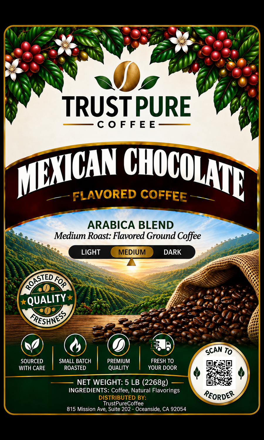Mexican Chocolate Flavored Coffee | Rich Cocoa & Warm Spice | TrustPureCoffee