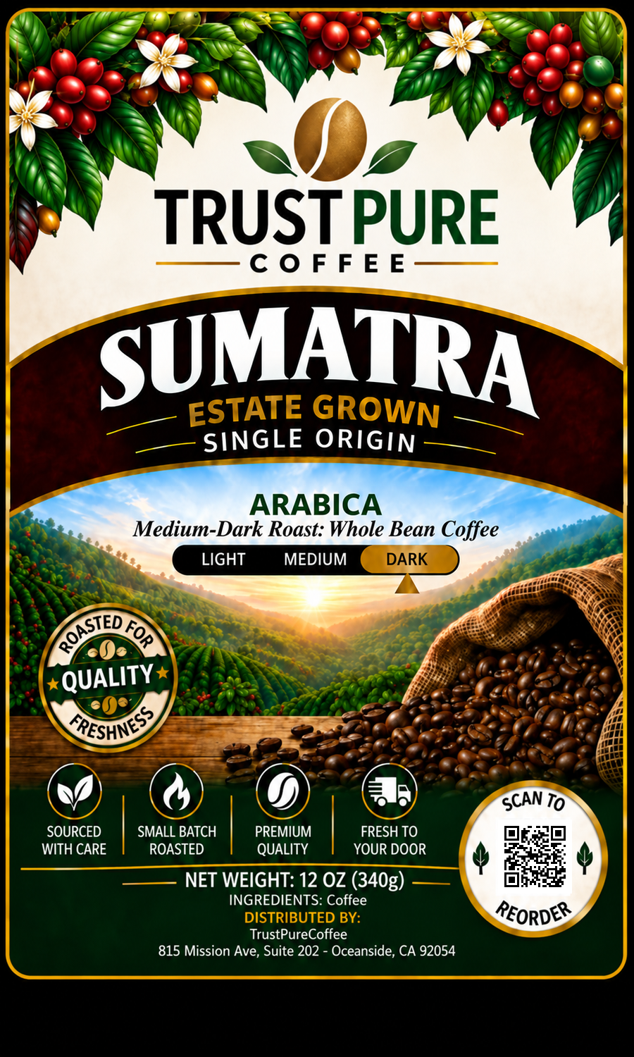 Sumatra Coffee | Medium-Dark Roast Single Origin | TrustPureCoffee
