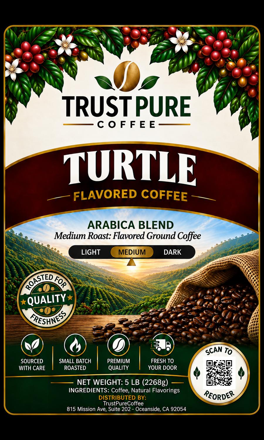 Chocolate Turtle Flavored Coffee | Chocolate Caramel Pecan Coffee | TrustPureCoffee